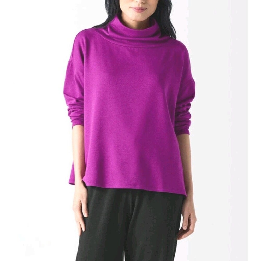 Eileen Fisher Funnel Neck Top Womens Size Large Pima Cotton Fall Winter Soft